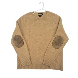 Ralph Lauren Rugby 100% Wool Brown Pullover Elbow Patch Sweater Mens Size Large